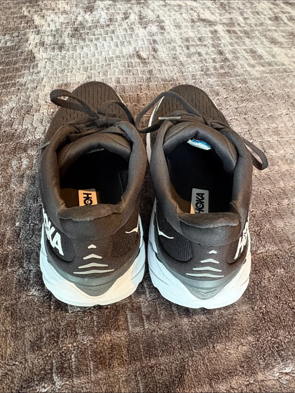 Hoka Womens Clifton 8 Black and White Athletic Running Shoes 7B